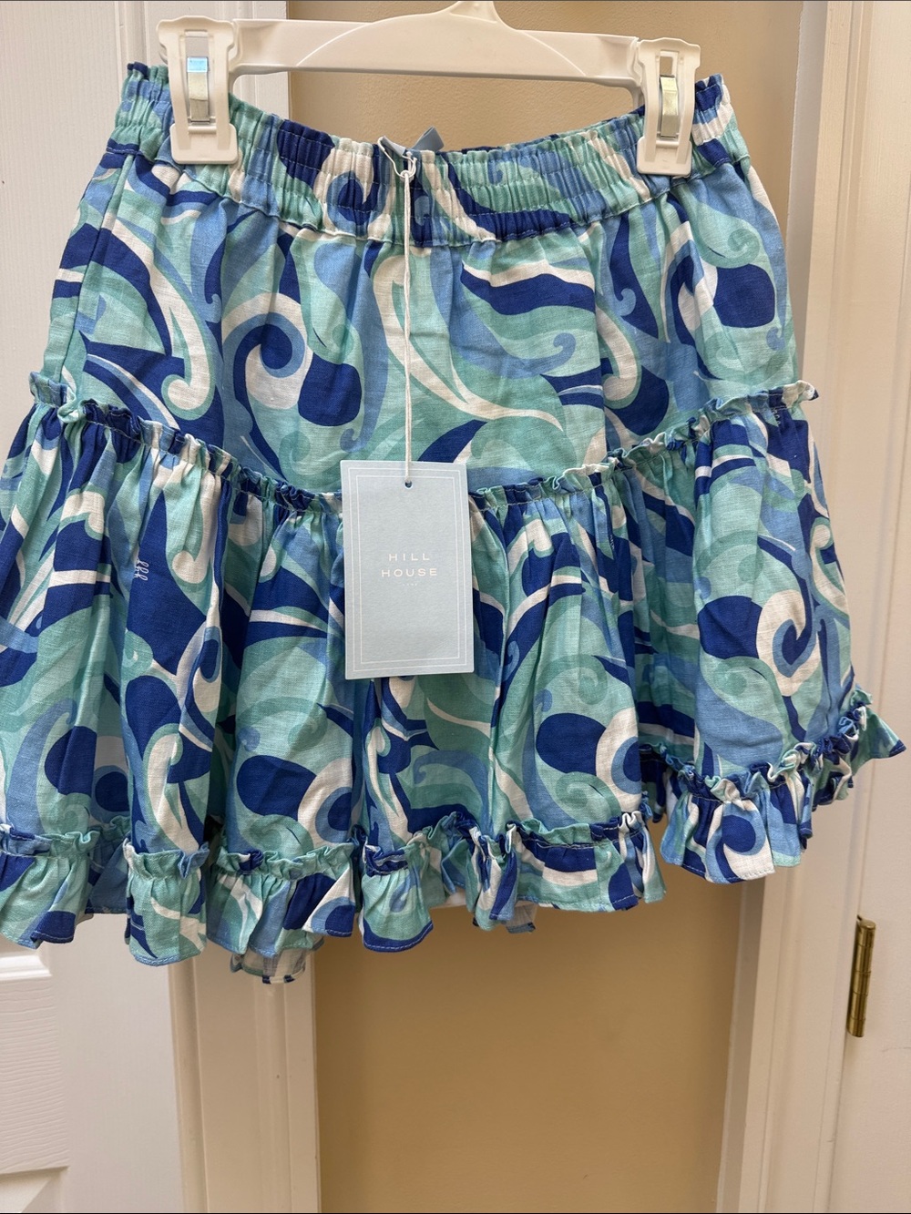 Hill House Blue and Aqua Swirl Ruffle Mini Skirt